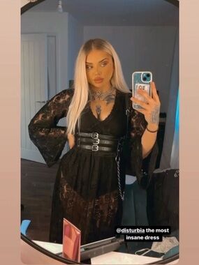 Disturbia Morella Sheer Skull Lace Bodysuit Midaxi Dress